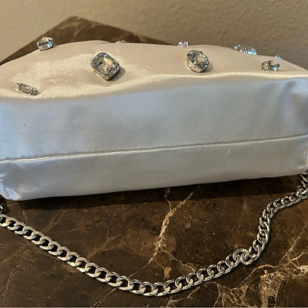Anthropologie off white satiny purse with bling, NWOT.   & Chain Strap - Picture 4 of 4